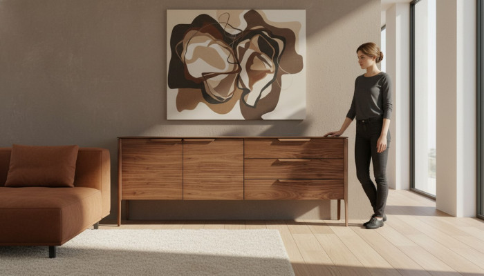 Sideboard Design Beige Conjunto de comedor de lujo Cómoda con tableros de madera