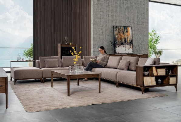 Conjunto de sala de estar de lujo de 2 piezas Sofá en forma de L con mesa de centro Diseño moderno.