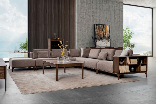Conjunto de sala de estar de lujo de 2 piezas Sofá en forma de L con mesa de centro Diseño moderno.