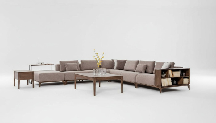Conjunto de sala de estar de lujo de 2 piezas Sofá en forma de L con mesa de centro Diseño moderno.