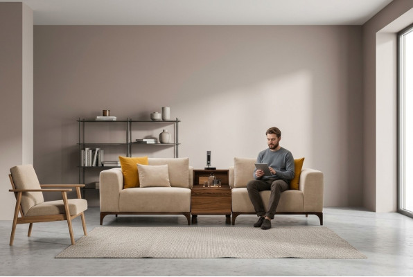 Sofá de salón de lujo de diseño moderno de madera con textiles de dos plazas