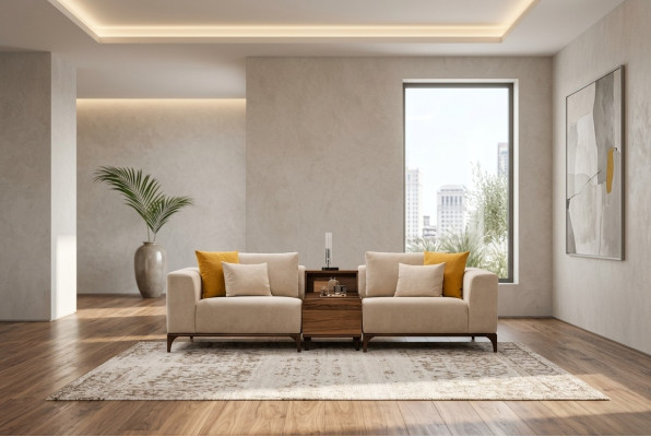 Sofá de salón de lujo de diseño moderno de madera con textiles de dos plazas