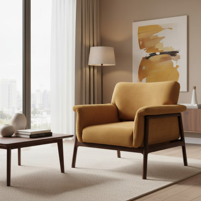 Sillón para sala de estar de lujo, diseño moderno, madera con tela salón club