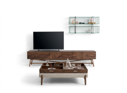 Soporte de TV para sala de estar con 2 estantes de pared, diseño de lujo aparador moderno.