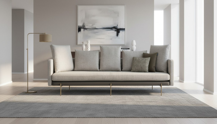 Sofá moderno de 4 plazas en color gris para sala de estar, tapizado en tela, sofá de tres plazas.
