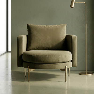 Sillón de diseño moderno para sala de estar de madera con tela lounge club redondo.