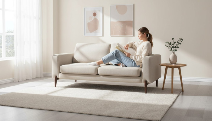 Sofá de sala de estar de lujo de diseño moderno de madera con telas para sofás