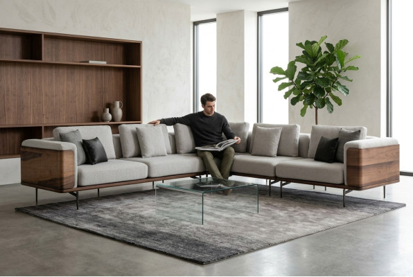 Sofá esquinero de salón en forma de L de madera moderno con un diseño de lujo - sofá esquinero.