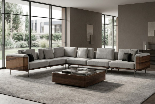 Sofá esquinero de salón en forma de L de madera moderno con un diseño de lujo - sofá esquinero.