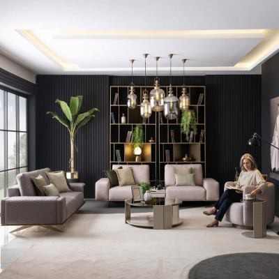 Lujo conjunto de sofás de 3+3+1 plazas, juego de muebles de sofá, cojines de asiento.