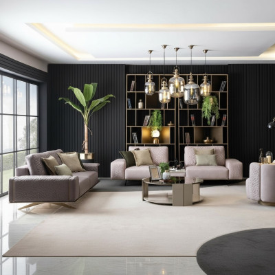 Lujo conjunto de sofás de 3+3+1 plazas, juego de muebles de sofá, cojines de asiento.
