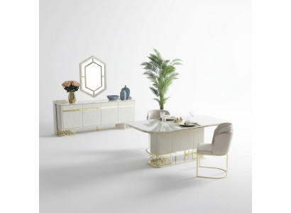 Conjunto de comedor moderno de muebles: mesa de comedor, 4 sillas, aparador, cómoda de 6 piezas.