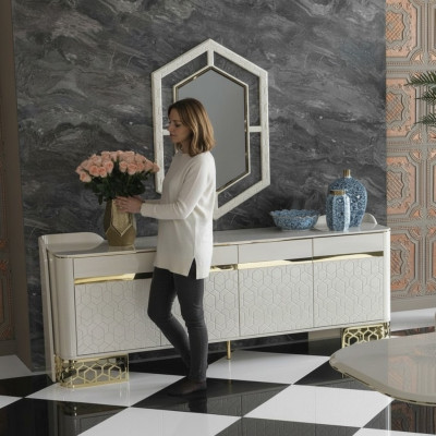 Aparador de diseño moderno de lujo para sala de estar, mueble de alta calidad con espejo, juego de 2 piezas.