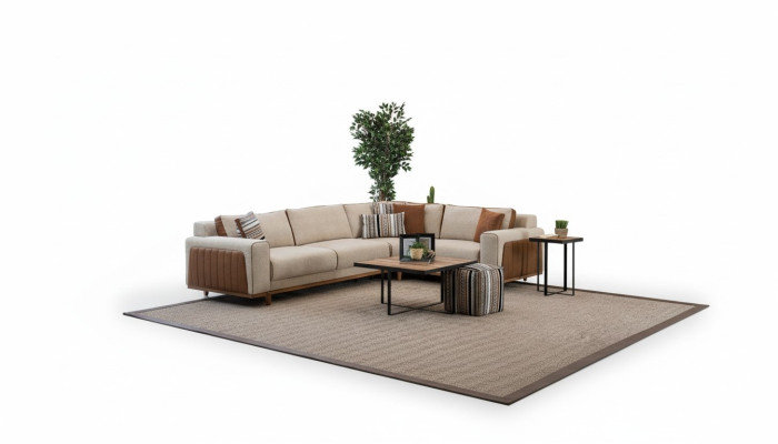 Sofá esquinero en forma de L para sala de estar, muebles de lujo modernos, sofá esquinero beige.