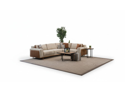 Sofá esquinero en forma de L para sala de estar, muebles de lujo modernos, sofá esquinero beige.