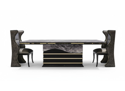Schwarzes Esszimmer Set Garnitur Essgruppe Esstisch 232x112cm + 6x Lehnstühle