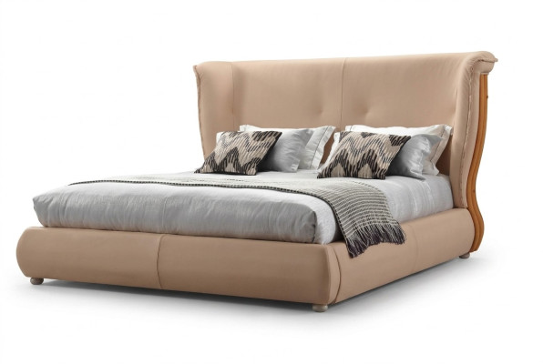 Cama beige habitación camas dobles camas de madera muebles de cuero
