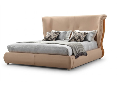 Cama beige habitación camas dobles camas de madera muebles de cuero