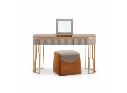Mesa de maquillaje beige de diseñador, mesa de madera moderna, muebles de lujo para dormitorio.