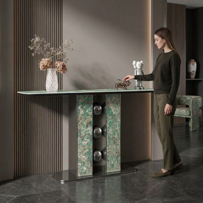Mesa consola de lujo moderna, diseño de madera gris para sala de estar, muebles nuevos.
