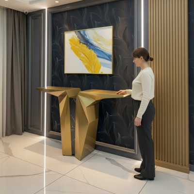 Mesa consola de diseño de estilo de mesa de oro para muebles modernos de madera.