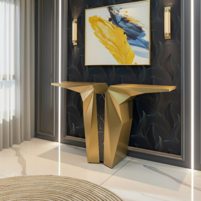 Mesa consola de diseño de estilo de mesa de oro para muebles modernos de madera.