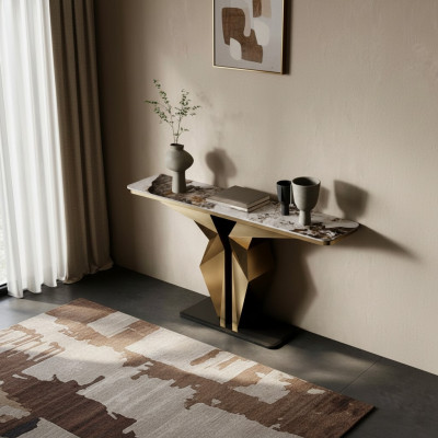 Diseño de lujo, mesa consola, aparador dorado, muebles de salón nuevos.