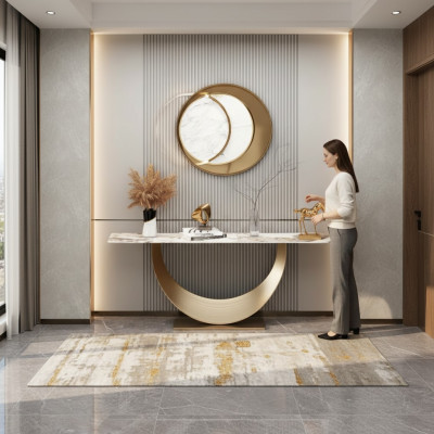 Mesa auxiliar de salón de consola, diseño moderno, muebles de madera dorada nuevos.
