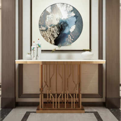 Diseñador de lujo Mesa consola Consolas Acero inoxidable Diseño Dorado Moderno Nuevo