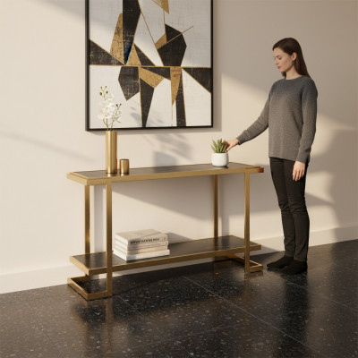 Mesa consola de salón moderna de lujo de acero inoxidable, mesa consola dorada.