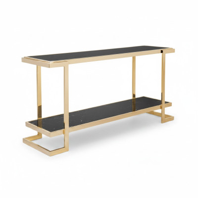 Mesa consola de salón moderna de lujo de acero inoxidable, mesa consola dorada.