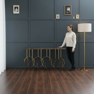 Mesa de salón lujo muebles consola diseño de acero inoxidable oro nuevo.