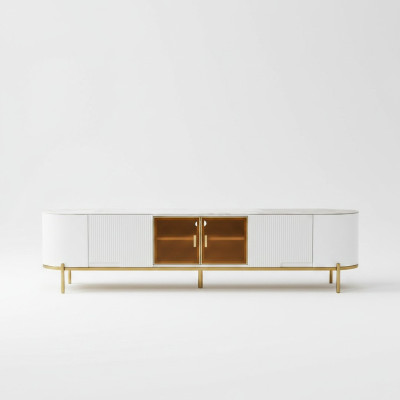 Mueble de TV de lujo bajo, soporte de TV, aparador, de madera blanco moderno para la sala de estar.