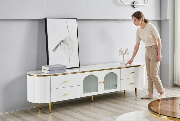 Mueble de TV ovalado soporte bajo rtv aparador de televisión mueble de sala de estar en madera