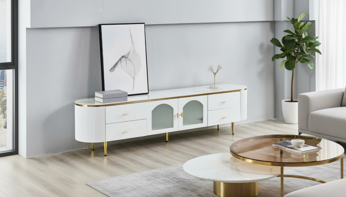 Mueble de TV ovalado soporte bajo rtv aparador de televisión mueble de sala de estar en madera