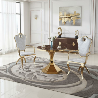 Mesa de comedor muebles de lujo madera moderna acero inoxidable diseño de sala de estar nuevo oro