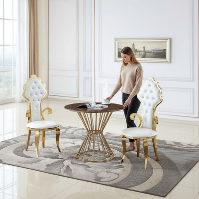 Mesa de comedor Mesa de café Sala de estar Oro Lujo Diseño Mesa redonda Acero inoxidable