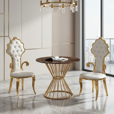 Mesa de comedor Mesa de café Sala de estar Oro Lujo Diseño Mesa redonda Acero inoxidable
