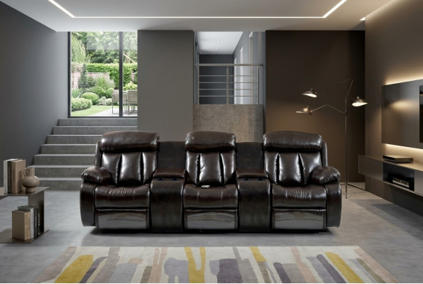 Sofá de lujo de tres plazas para sala de estar, muebles de sala de estar, sofá deluxe marrón.
