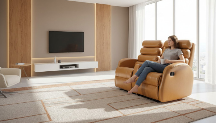 Sofá de lujo en color marrón, diseño moderno para sala de estar, muebles nuevos.