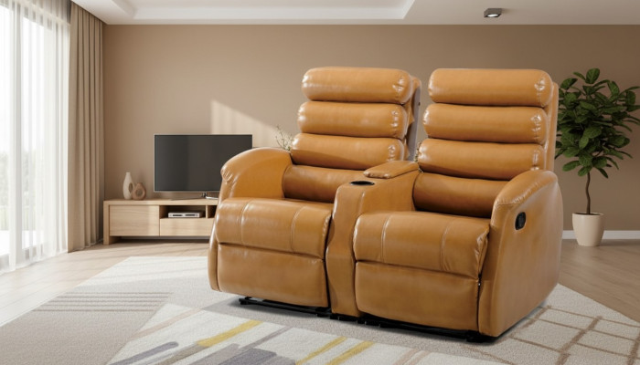 Sofá de lujo en color marrón, diseño moderno para sala de estar, muebles nuevos.