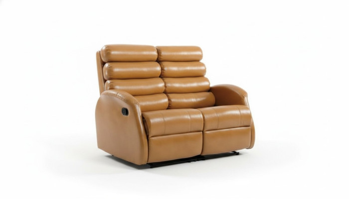 Moderno sofá biplaza de cuero sintético, sofá de diseño, asiento para sala de estar, muebles marrones.