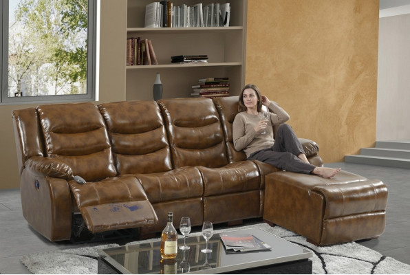 Muebles de lujo sofá de 4 plazas con puf diseño de sofá acolchado relajante sala de estar.