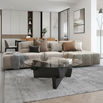 Mesa de centro de diseño Muebles de lujo Nuevos Negro Moderno Sala de estar Madera Vidrio