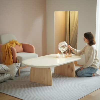 Mesa de café Mesa Mesa auxiliar Sala de estar Madera Moderno Lujo Beige Nuevo