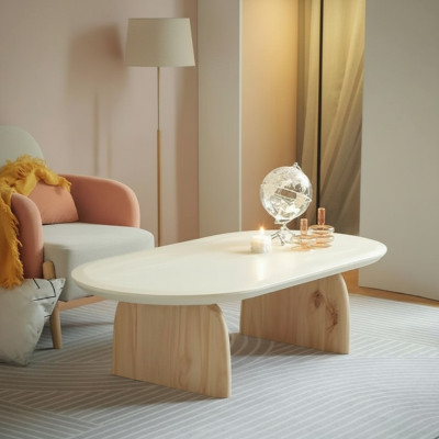 Mesa de café Mesa Mesa auxiliar Sala de estar Madera Moderno Lujo Beige Nuevo