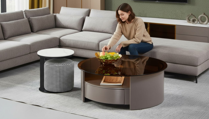Mesa de centro marrón, mesa auxiliar, mesa de café, diseño de lujo moderno.