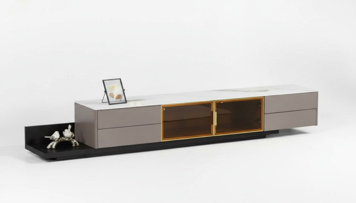 Muebles modernos para salón, mueble bajo de televisión, armario RTV, estantería, muebles de madera, gris, nuevo.