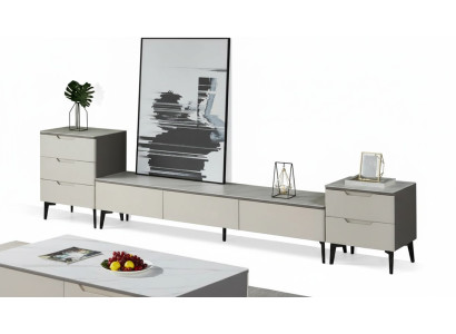 Mueble de televisión soporte de TV RTV Lowboard de lujo en madera moderna gris para la sala de estar.