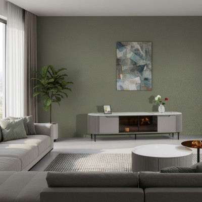 Mueble de televisión RTV en gris de madera de diseño de lujo para la sala de estar.